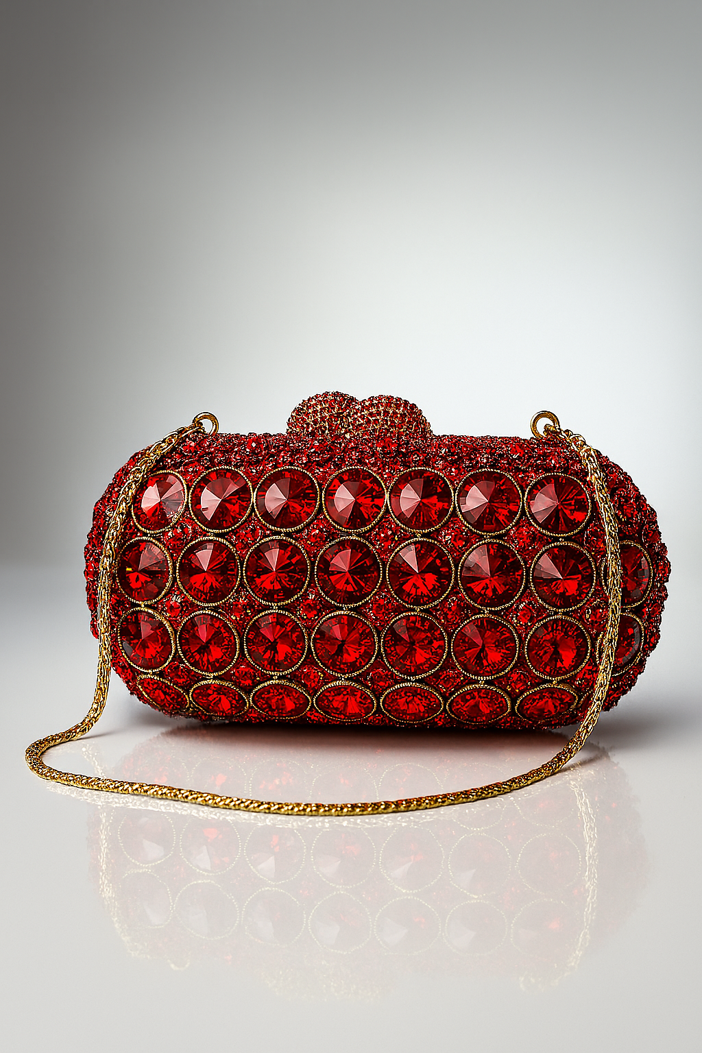 Luxury Red Crystal Evening Clutch Bag Description: