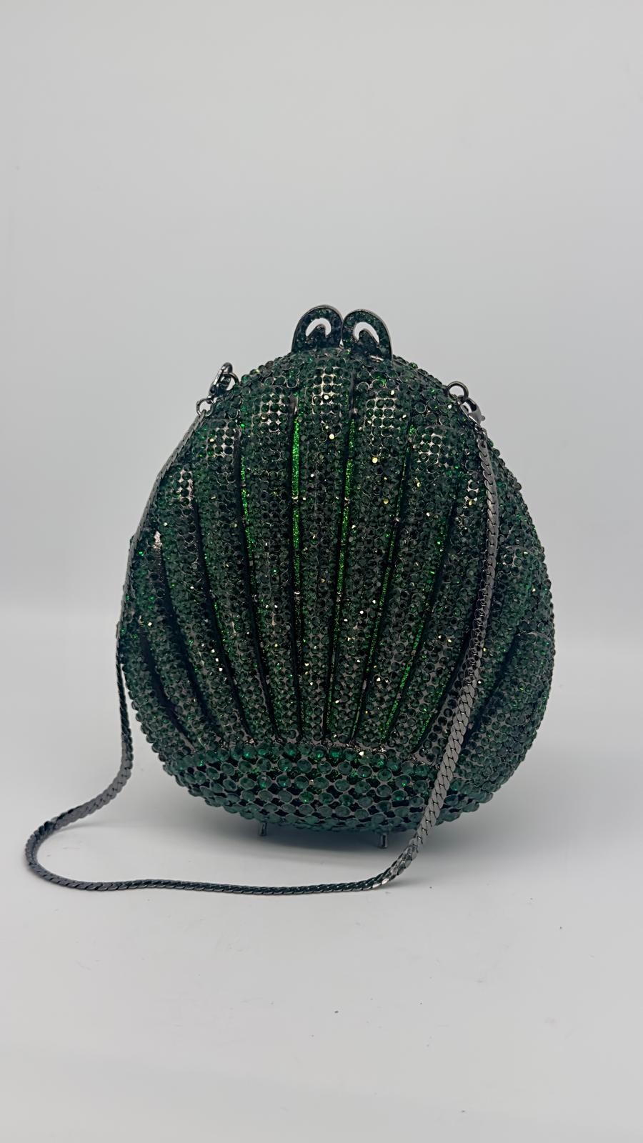 Luxury Green Crystal Pumpkin Clutch Bag