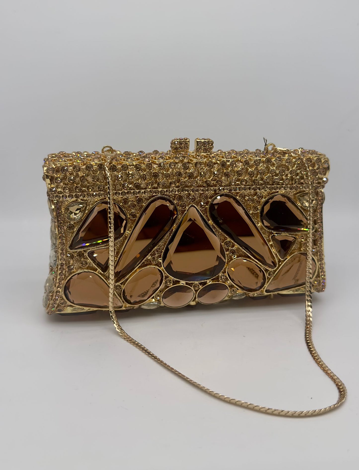 Luxury Gold Crystal Embellished Evening Clutch Bag