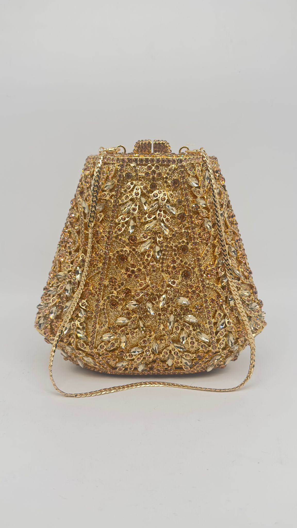 Luxury Golden Crystal Embellished Potli Bag – Bridal & Party Wear