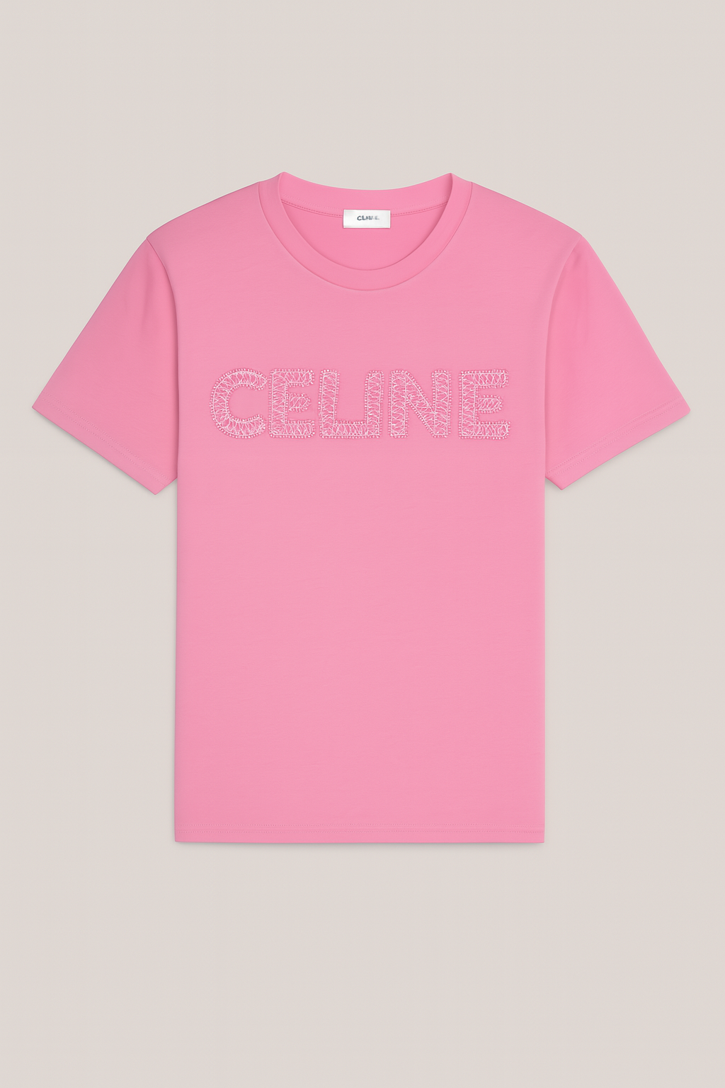 Luxury CELINE-Inspired Crystal Logo T-Shirts – Pink & Black