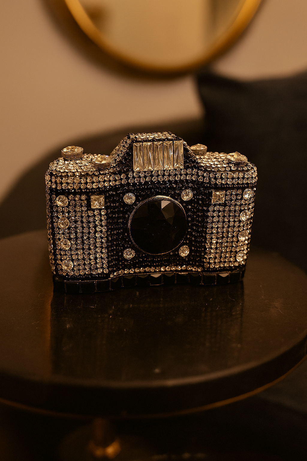 Luxury Crystal Camera Clutch Bag – Statement Evening Purse