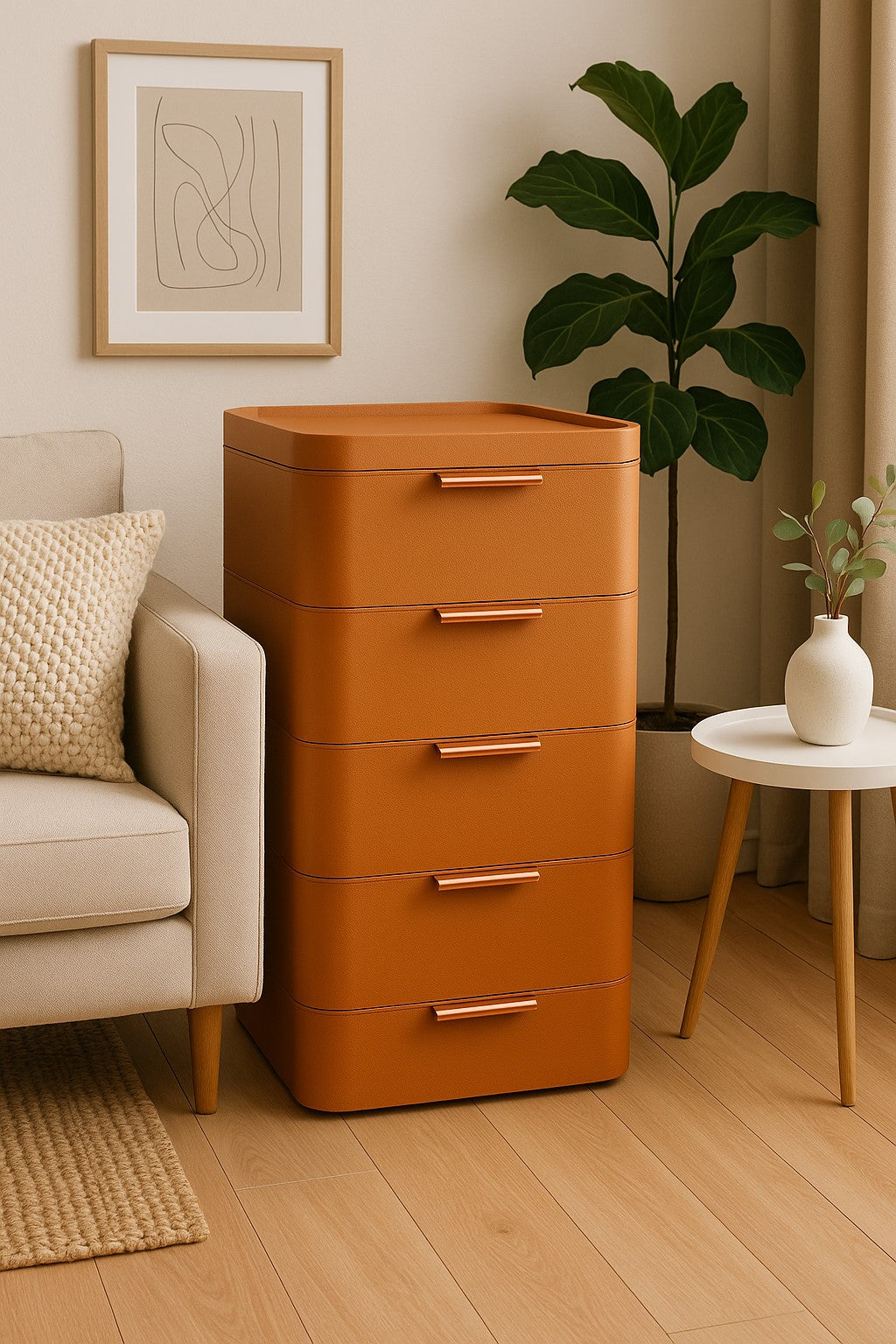 Modern design, this 4-tier storage cabinet is made to complement any interior—perfect for stylish organization.