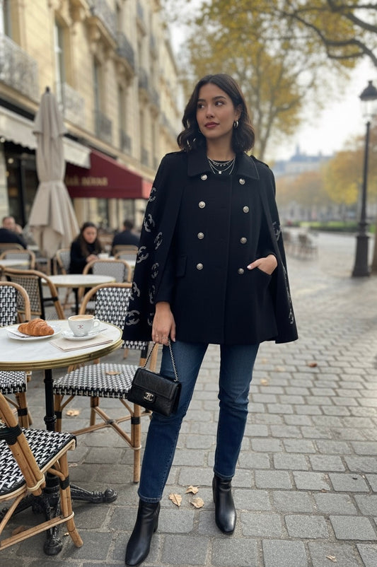 “Double-Breasted Wool Cape Coat-Sophisticated Fall/Winter Outerwear”