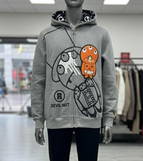 Devil Nut Graphic Zip-Up Hoodie | Oversized Free-Size Unisex Sweatshirt
