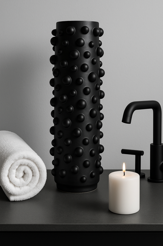 Modern Black Bubble Vase with Protective Base – 18.5" Decorative Statement Piece