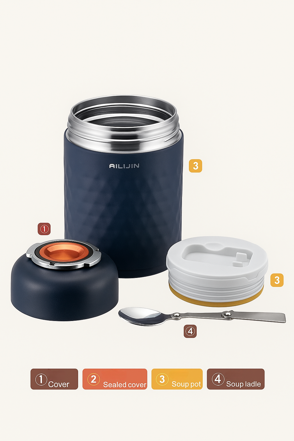 Thermal Food Flask – Hot & Cold Insulated Jar with Foldable Spoon