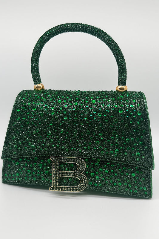 Luxury Rhinestone "B" Alphabet Mini Top Handle Bag - Sparkling Party Purse