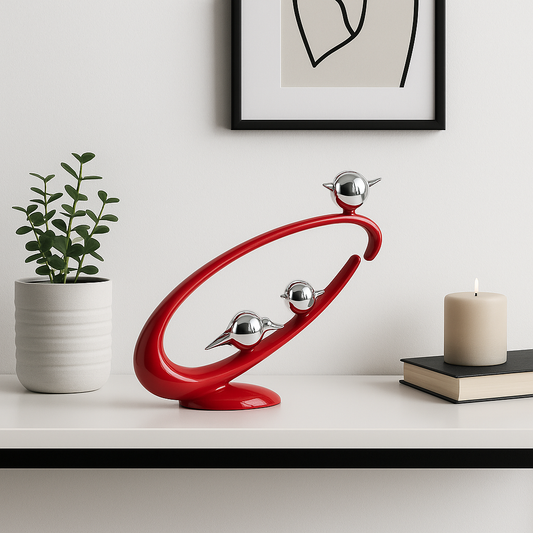 Curved Bird Sculpture Trio – 14.5" Wide, Chrome Accents