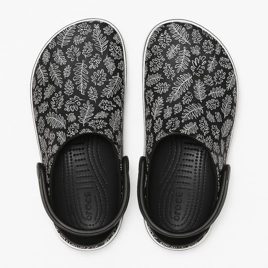 Black Botanical Print Crocs Clog for Adults