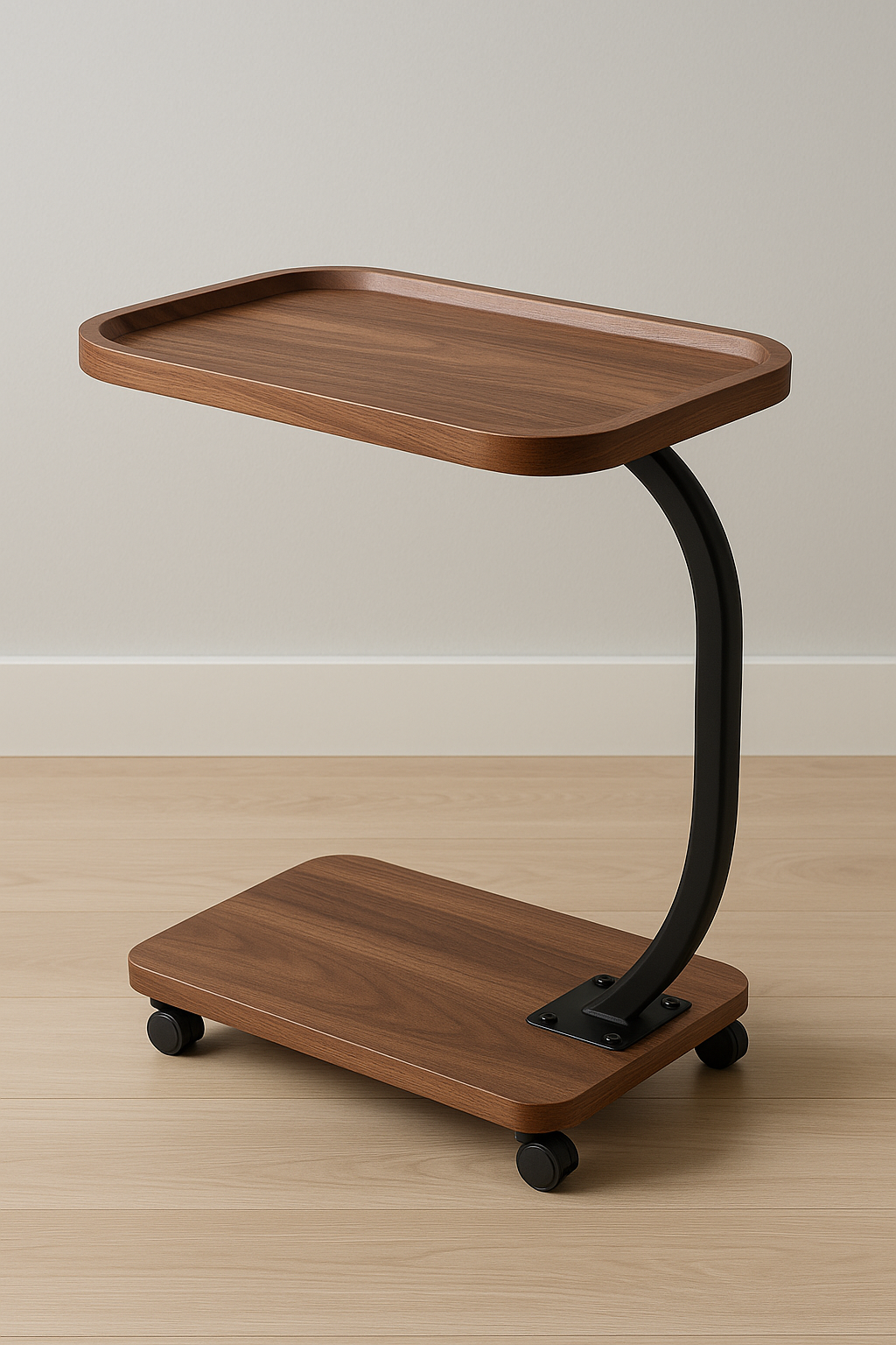 Modern C-Shaped Rolling Side Table