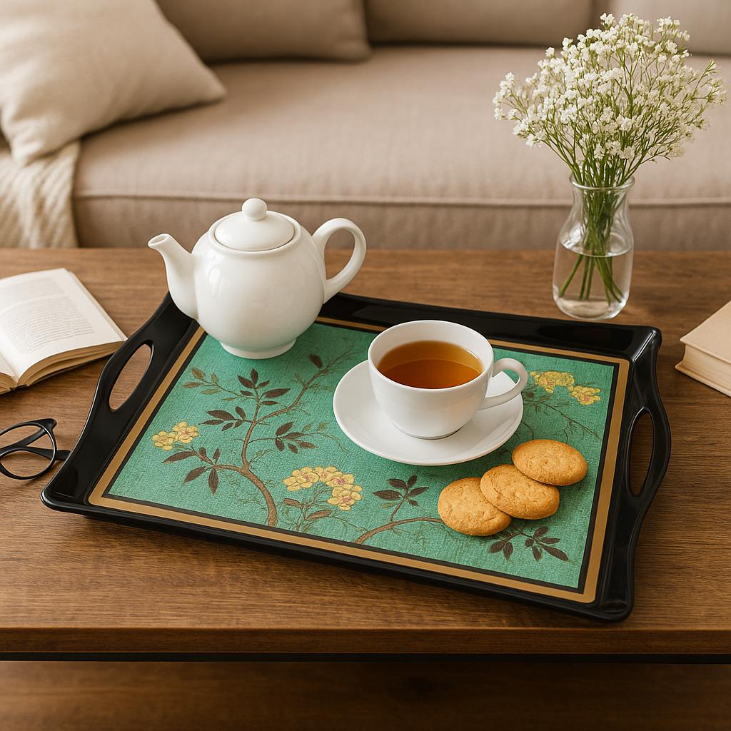 Elegant Floral Print Plastic Serving Tray – 16.5" x 12.5"