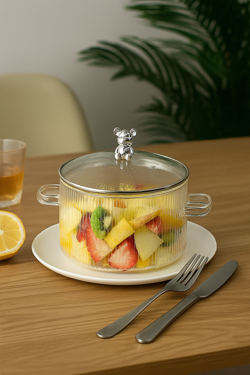 Clear Heat-Resistant Glass Pot with Lid – 1350ml Borosilicate Cookware