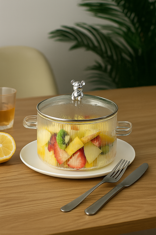 Clear Heat-Resistant Glass Pot with Lid – 1350ml Borosilicate Cookware