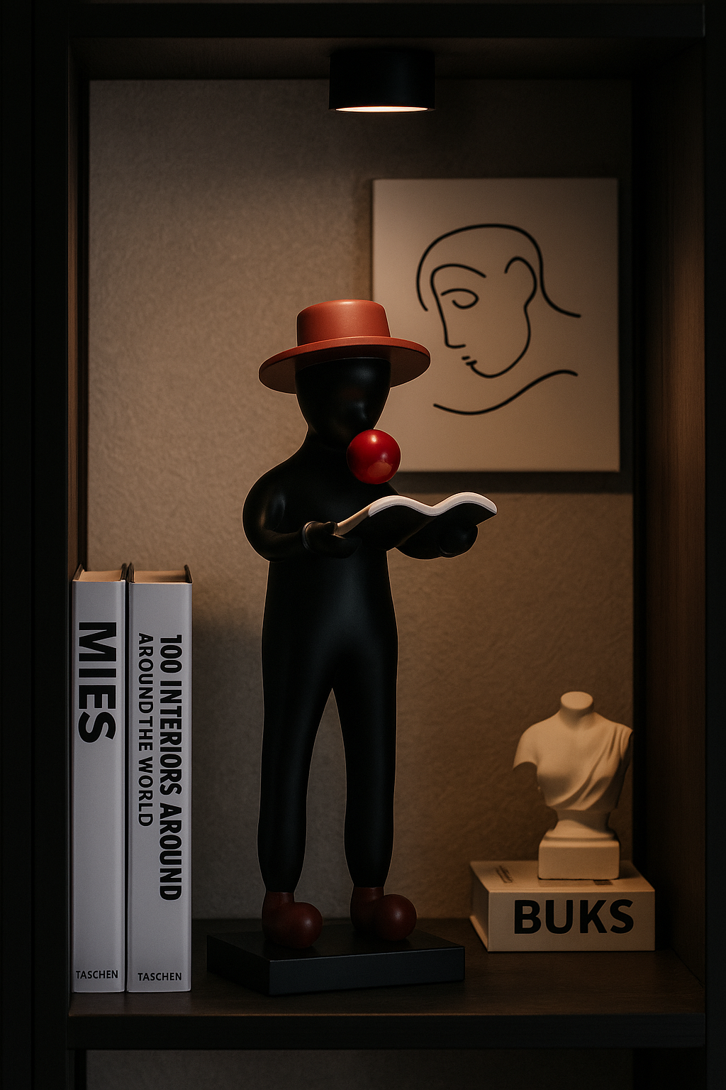Modern Clown Figurine with Book – 18.8" Tall