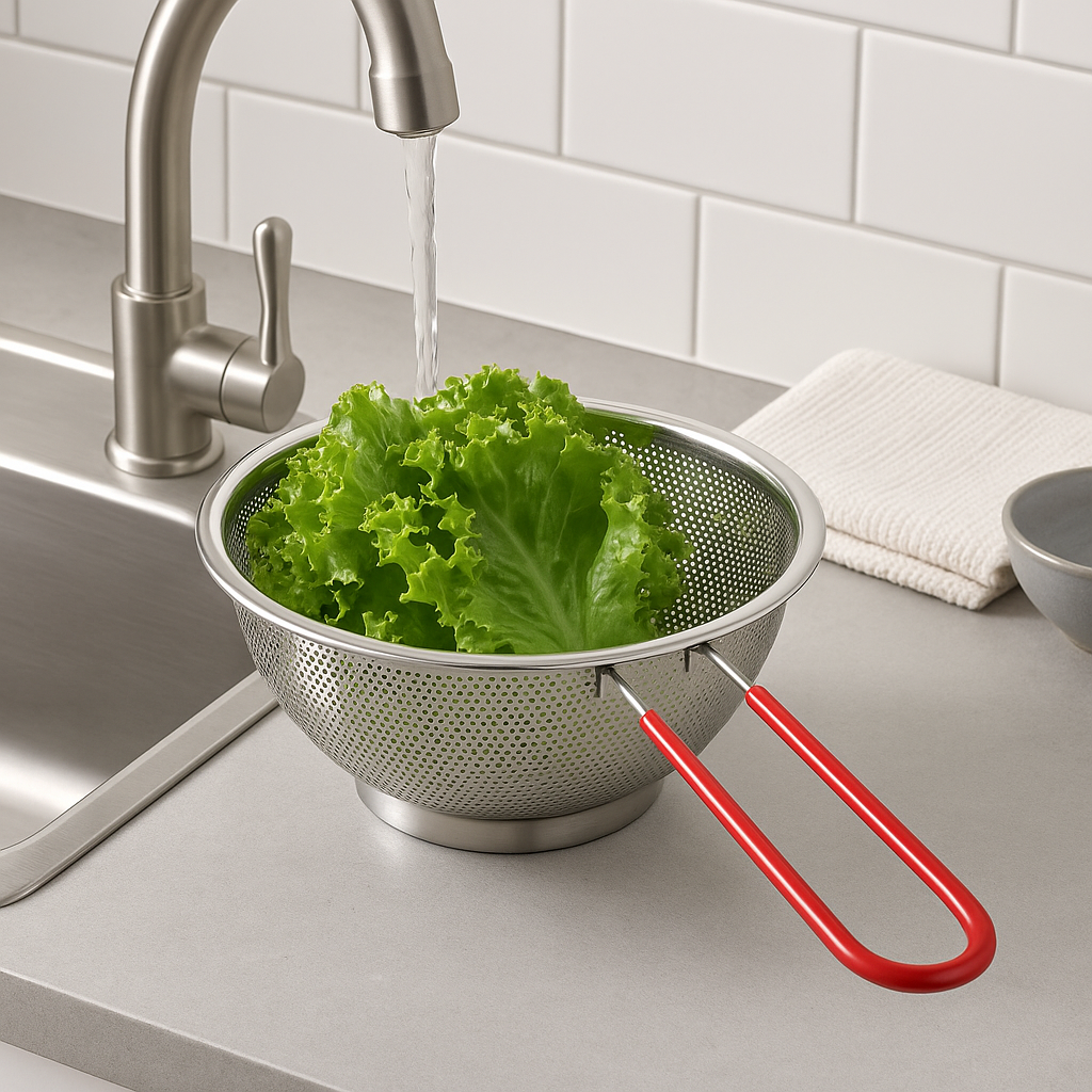 Stainless Steel Colander with Red Handle – 8.5” Diameter