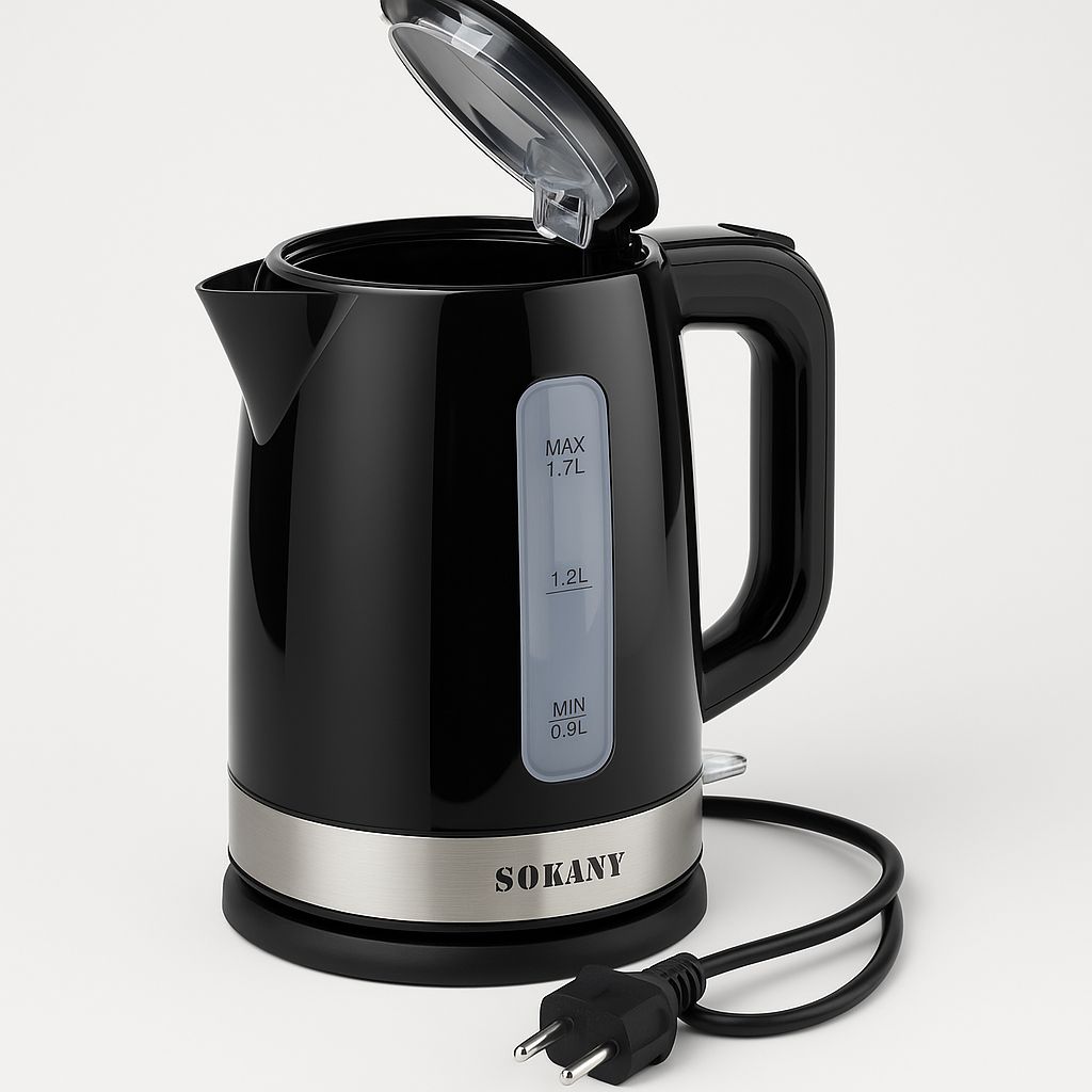 Sokany Electric Kettle 1.7L with Auto Shut-Off, 360° Swivel Base – 2200W High Power