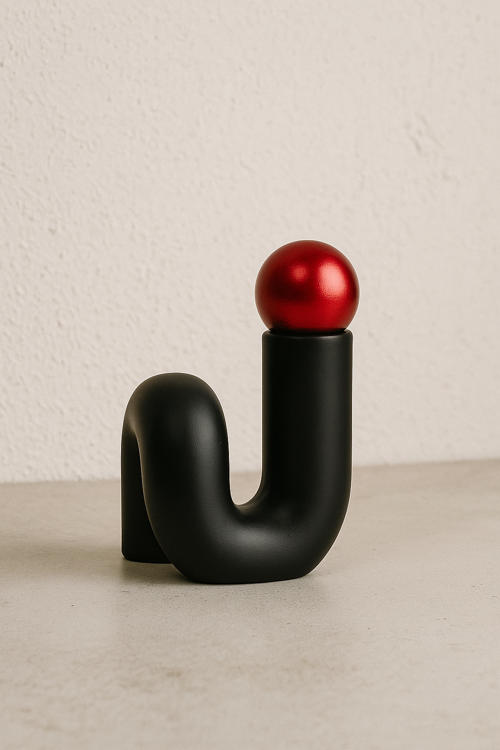 Modern U‑Shaped Chrome‑Top Plastic Vase – 6″ x 6″ with Red Metallic Ball Accent