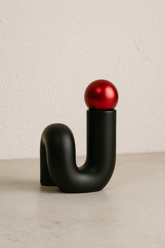 Modern U‑Shaped Chrome‑Top Plastic Vase – 6″ x 6″ with Red Metallic Ball Accent