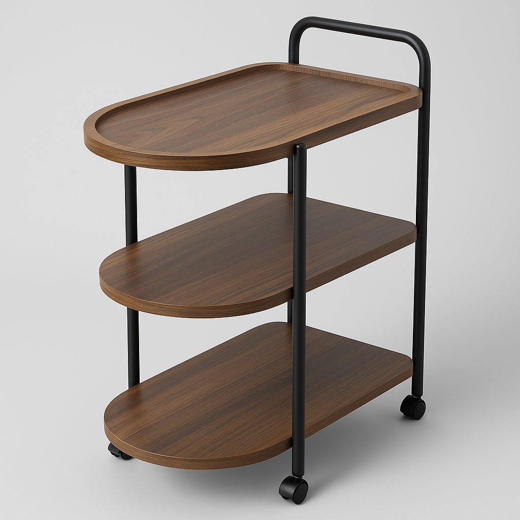 3-Tier Rolling Utility Cart with Wood Shelves & Metal Frame – 3 ft Tall