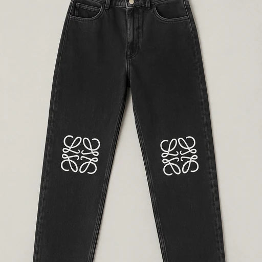 Loewe-Inspired Black Washed Denim with White Embroidery