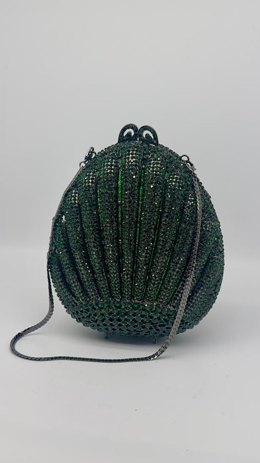Luxury Green Crystal Pumpkin Clutch Bag