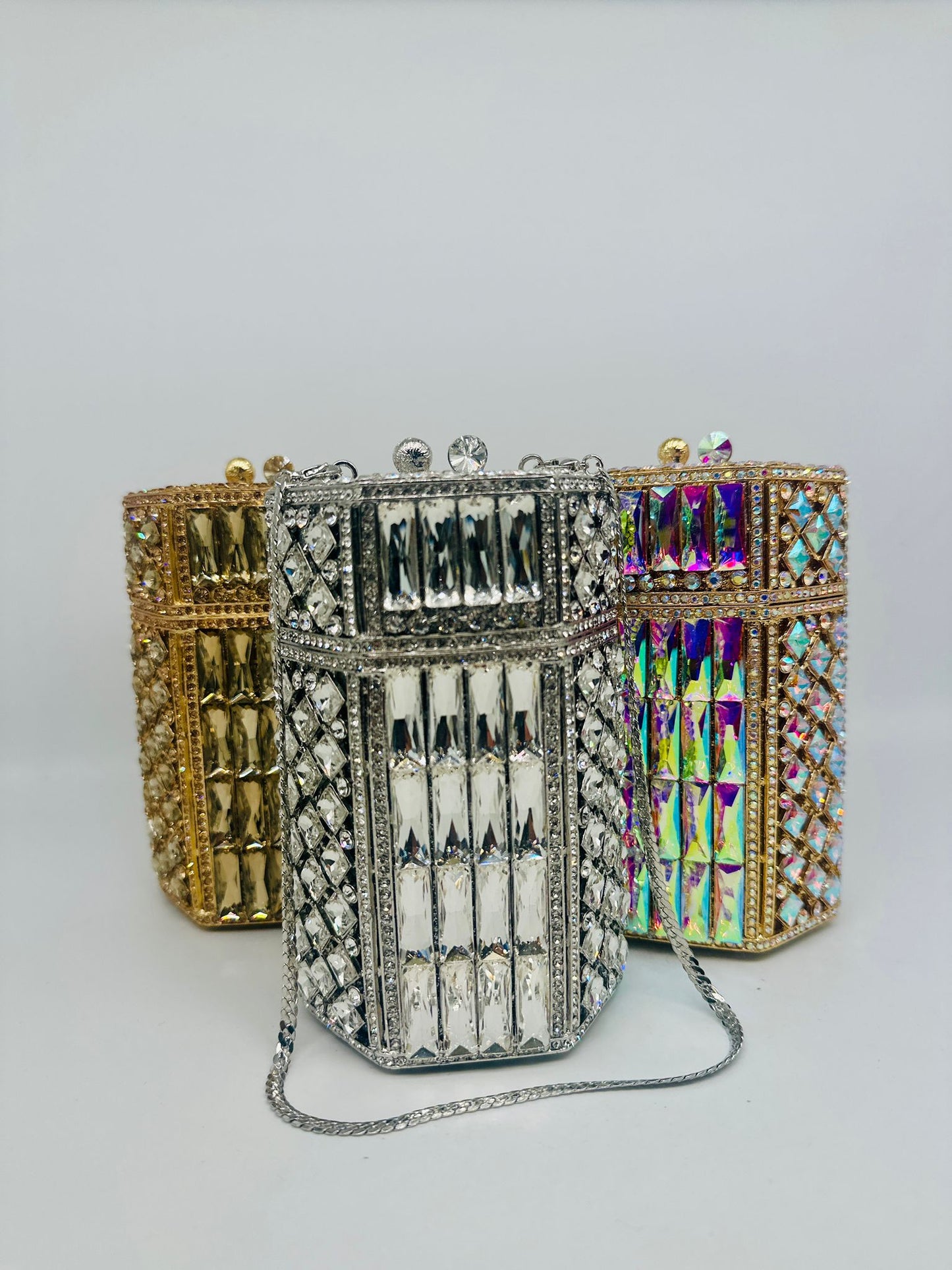 Luxury Crystal Barrel Clutch Bag – Three Glamorous Variants