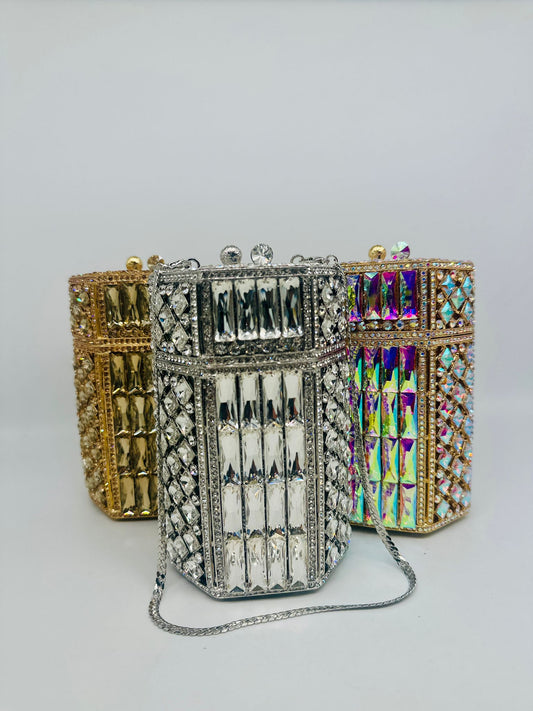 Luxury Crystal Barrel Clutch Bag – Three Glamorous Variants