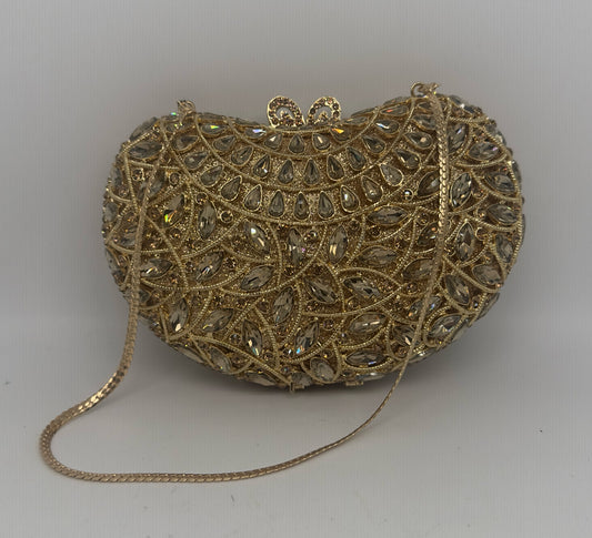 Luxury Gold Crystal Studded Clutch with Chain Strap