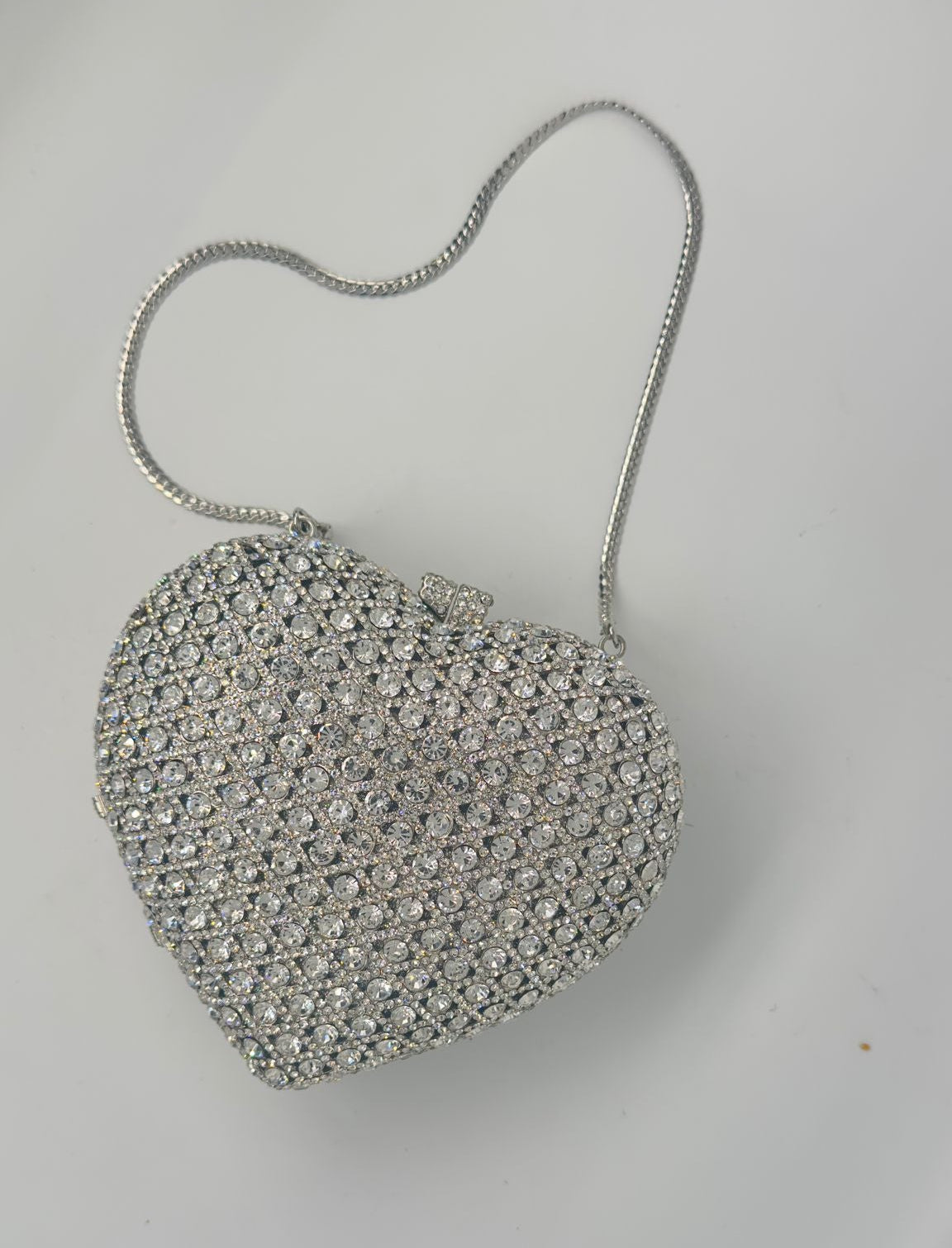 Luxury Heart Crystal Clutch Bag - Silver Sparkle