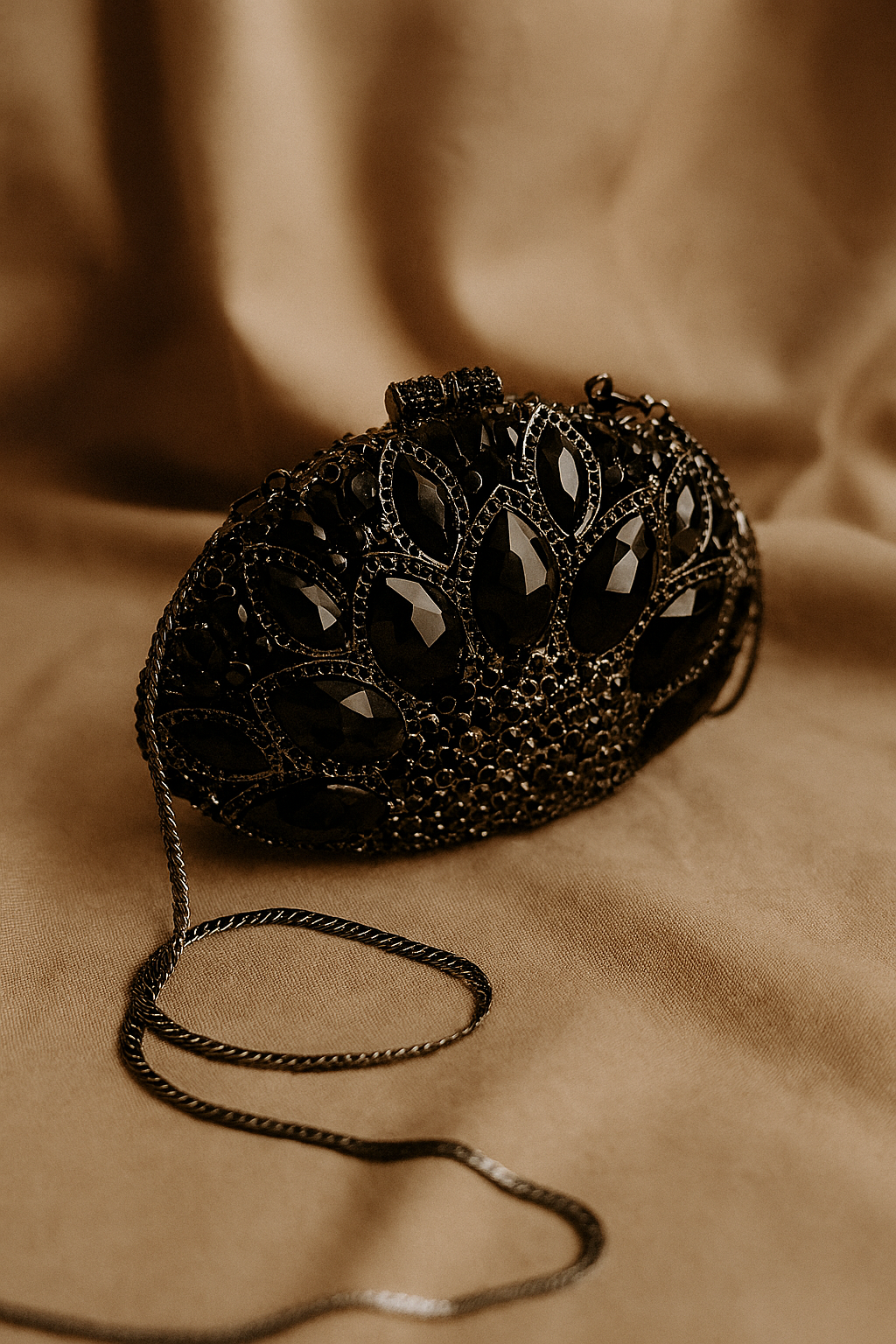 Luxury Black Crystal Embellished Clutch Bag