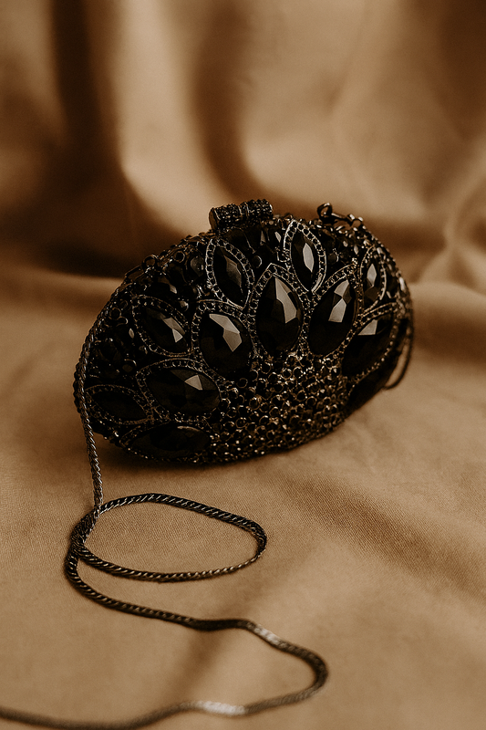 Luxury Black Crystal Embellished Clutch Bag