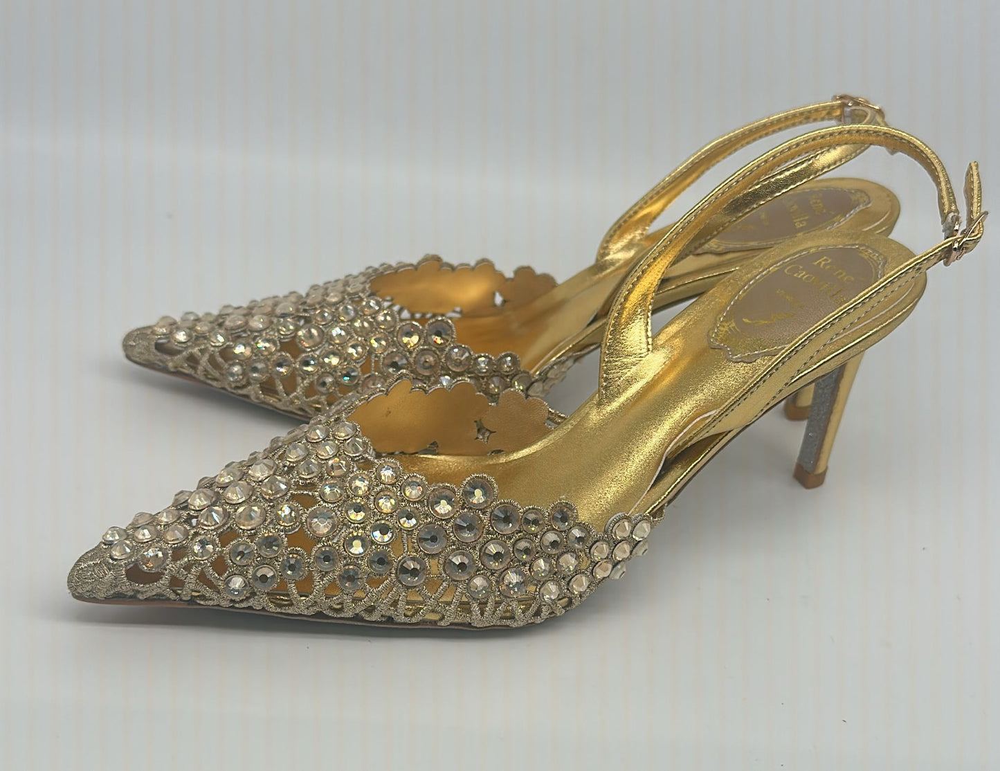 Luxury Golden Slingback Heels with Rhinestone Embellishments