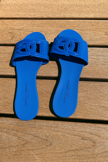 Luxury-Inspired Blue Slide Sandals | Designer Look | Dolce & Gabbana