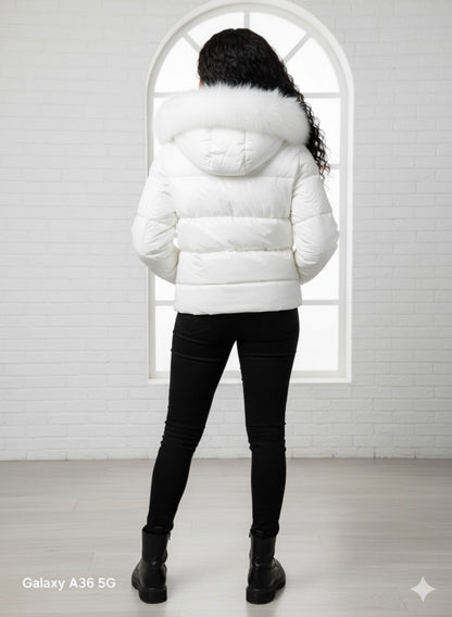 Designer-Inspired Puffer Jacket with Fur Hood