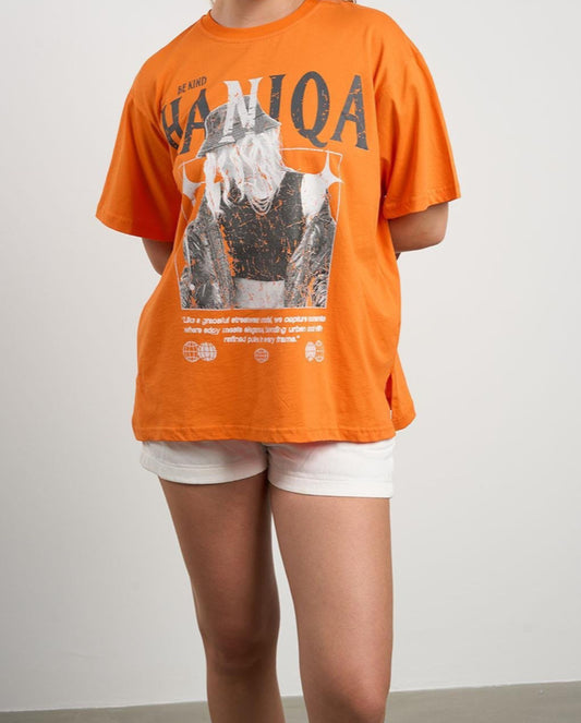 HANIQA Print T-Shirt – Big Size Orange