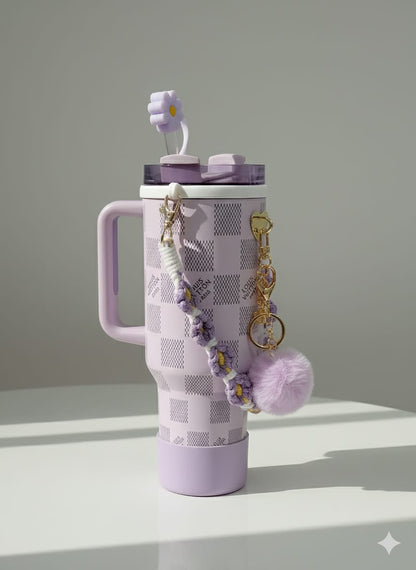 7- Piece Stanley Cup Charm Set – Cute Pastel Accessories with Pom Pom, Chain & Straw Charm