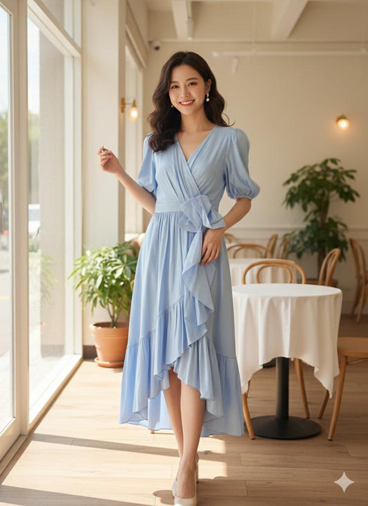 The Fluttering Ruffle Hem Wrap Dress
