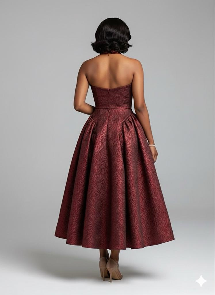 The Opulent Halter Neck Jacquard Midi Dress