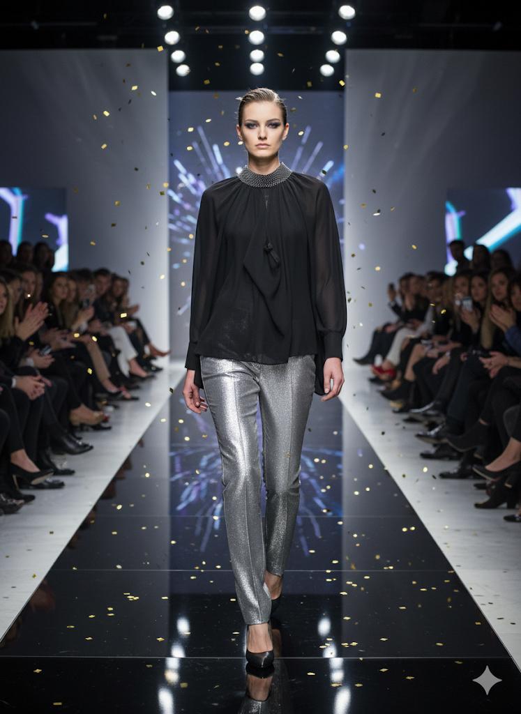 Embellished High-Neck Sheer Blouse