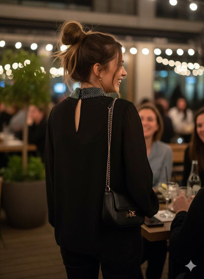 Embellished High-Neck Sheer Blouse