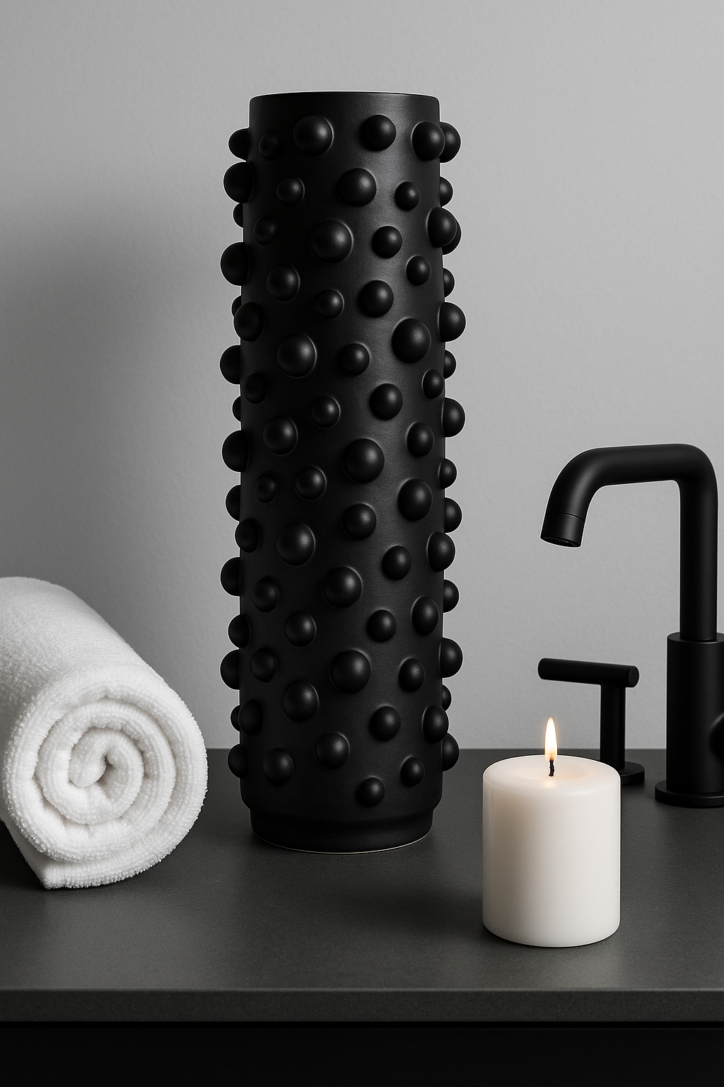 Modern Black Bubble Vase with Protective Base – 18.5" Decorative Statement Piece