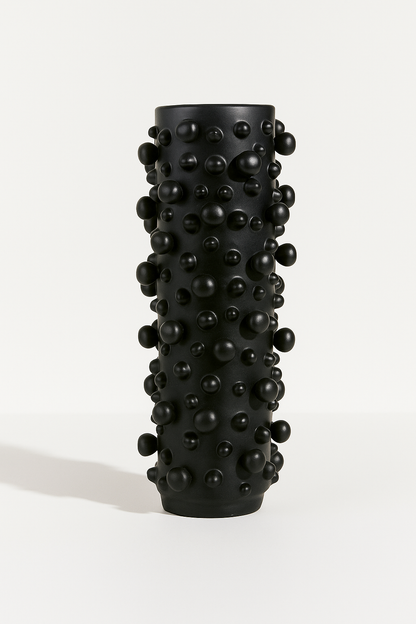 Modern Black Bubble Vase with Protective Base – 18.5" Decorative Statement Piece