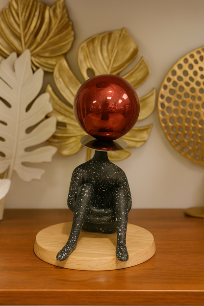 Modern Abstract Thinker Sculpture with Red Orb – 8.5" x 4"