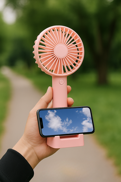 HW-2 Mini Rechargeable Table Fan with Phone Holder – Pink
