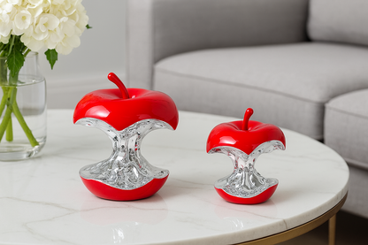 Decorative Apple Core Sculptures – Red, White, Black (Plastic, 8.5” & 5.8” Tall)