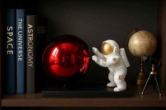 Ceramic Astronaut Figurine with Shiny Red Orb — Modern Space Decor Accent