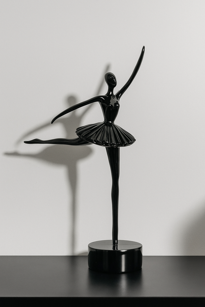 Elegant Ballerina Figurine — Black, Silver & White Dancers