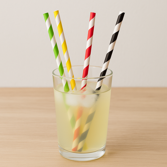100-Pack Biodegradable Paper stripped Straws - 9"