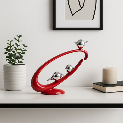 Curved Bird Sculpture Trio – 14.5" Wide, Chrome Accents